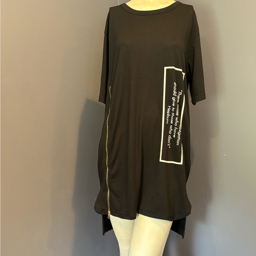 Black Asymmetrical Short Sleeve Tunic